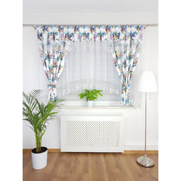 Firana Gotowa Z Zasłonkami Biała W Kwiaty 400X160CM