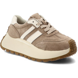 S.Barski Sneakersy damskie, cholewka skóra naturalna zamszowa kontrastowe