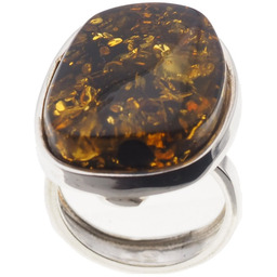 Pierścionek regulowany z Bursztynem Zielonym w srebrze