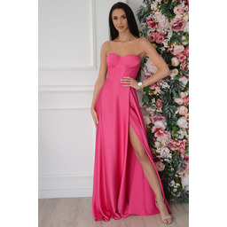 Sukienka maxi satynowa z gorsetem fuksja Cecilla