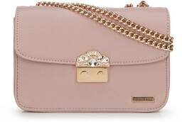 Damska crossbody z biżuteryjnym zapięciem różowa