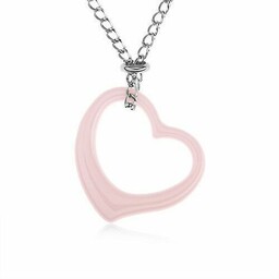 Stalowy naszyjnik, różowy ceramiczny zarys serca, łańcuszek srebrnego