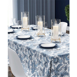 Detexpol Obrus dekoracyjny 140x280 biały niebieski kwiaty 4139