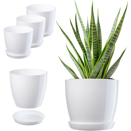 Doniczka Agen z podstawką biała 23 cm, 3