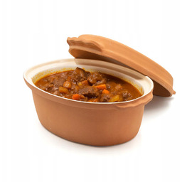 Garnek gliniany rzymski z pokrywą owalny szkliwiony 4,5L