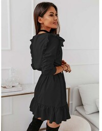 Rozkloszowana sukienka z falbankami MOLLY - czarna