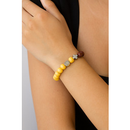 Pakamera Brązowo żółta bransoletka, krzyżyk, różaniec na rękę,