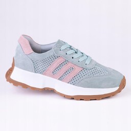 Sportowe damskie sneakersy GOODIN GD-LX1194 skóra ażurek miętowe