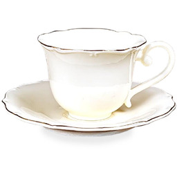 Filiżanka z porcelany biało złota z podstawką 220