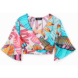 Desigual Krótki kopertowy top z nadrukiem w tropikalny