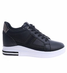 Czarne trampki sneakersy na niskim koturnie /