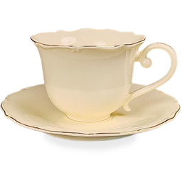 Filiżanka z porcelany beżowo złota z podstawką 220