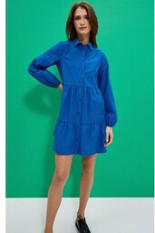 Bawełniana koszulowa sukienka damska w kolorze niebieskim 4006,
