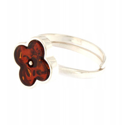 Pierścionek srebrny z bursztynem - regulowany pierścionek