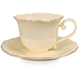 Filiżanka z porcelany beżowo złota z podstawką 90ml