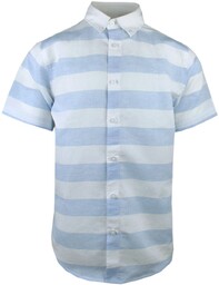 Lniano-Bawełniana Koszula Weekendowa - Pako Jeans - Biało-Błękitna