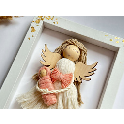 Anioł na Chrzest dla dziecka pamiątka, makrama obrazek