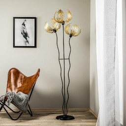 ONLI Lampa stojąca Dubai, dekor palmy, 3-pkt., złota
