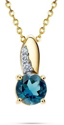 Złota Zawieszka z Diamentami London Blue Topaz pr