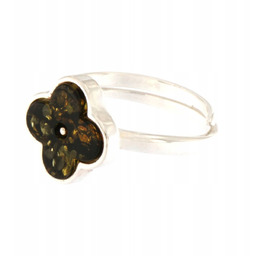 Pierścionek srebrny z bursztynem - regulowany pierścionek