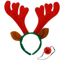 Opaska Rogi renifera czerwone z nosem - 1
