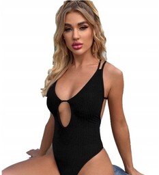 Strój kąpielowy jednoczęściowy czarny monokini : Rozmiar -