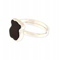 Pierścionek srebrny z bursztynem - pierścionek miś