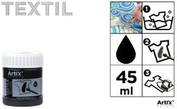 Farba do tkanin czarna 45ml (6szt) - Artix