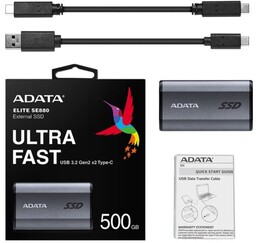 ADATA Dysk zewnętrzny SSD Elite SE880 500GB Szary