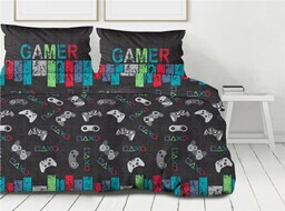 Pościel bawełniana 160x200 Gamer Over grafitowa kolorowa pady