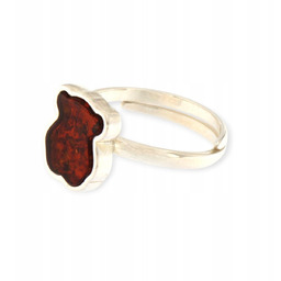 Pierścionek srebrny z bursztynem - pierścionek miś