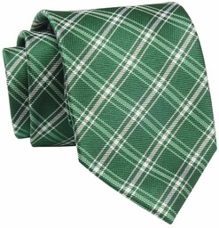 Krawat Zielony, Butelkowy w Kratkę, Elegancki, 7cm, Klasyczny,