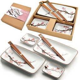 Zestaw Ceramiki Naczyń Do Sushi Jasny Komplet Oriental