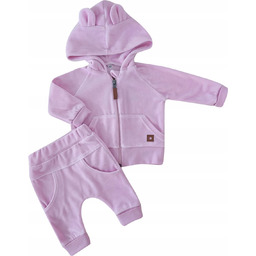 2-cz dres niemowlęcy welurowy z uszkami różowy 74