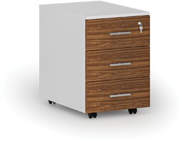 Kontenerek biurowy mobilny PRIMO WHITE, 3 szuflady, biały/orzech