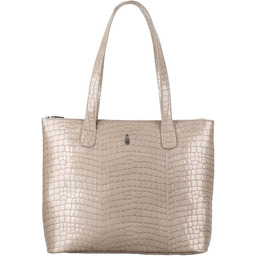 WOJEWODZIC EMMA - Beżowa lakierowana torebka skórzana croco
