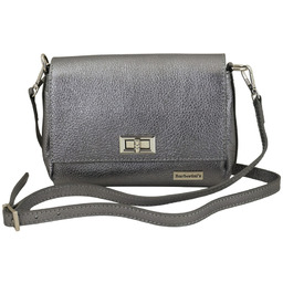 Skórzana torebka damska metalizowana - Srebrna ciemna