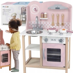 Viga PolarB Drewniana Kuchnia z Akcesoriami Silver Pink