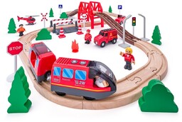 Woody Tor kolejowy z lokomotywą elektryczną i strażakami,