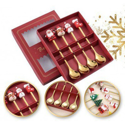 ECARLA Zestaw łyżeczek ze świątecznymi figurkami Złote LYZ4