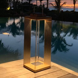 Les Jardins Latarnia solarna LED Teckinox, drewno tekowe/stal,