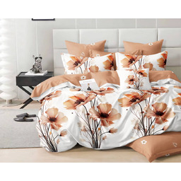 Pościel dwustronna z bawełny syntetycznej pomarańczowo-biała w kwiaty