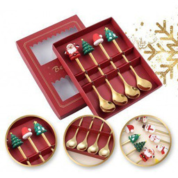 ECARLA Zestaw łyżeczek ze świątecznymi figurkami Złote LYZ3