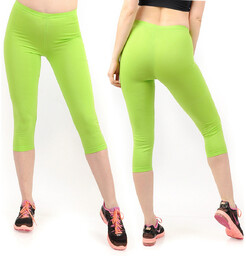 Legginsy damskie 3/4 krótkie Polskie bawełniane Getry Limonkowe