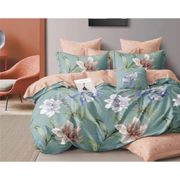 Pościel dwustronna z bawełny syntetycznej pomarańczowo-turkusowa w kolorowe