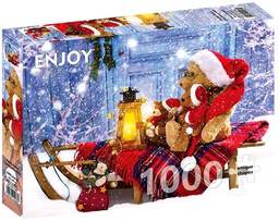 Puzzle 1000 Pluszowe misie z czapkami Mikołaja -