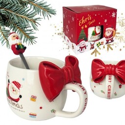 ECARLA Kubek ceramiczny świąteczny z kokardą czerwoną 400