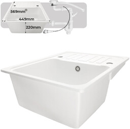 BIAŁY ZLEWOZMYWAK JEDNOKOMOROWY GRANITOWY ZLEW WPUSZCZANY +OCIEKACZ SYFON