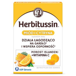 Herbitussin Miód i Cytryna, 12 pastylek do ssania