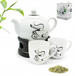 Dzbanek porcelanowy z podgrzewaczem 1L plus 2 filiżanki